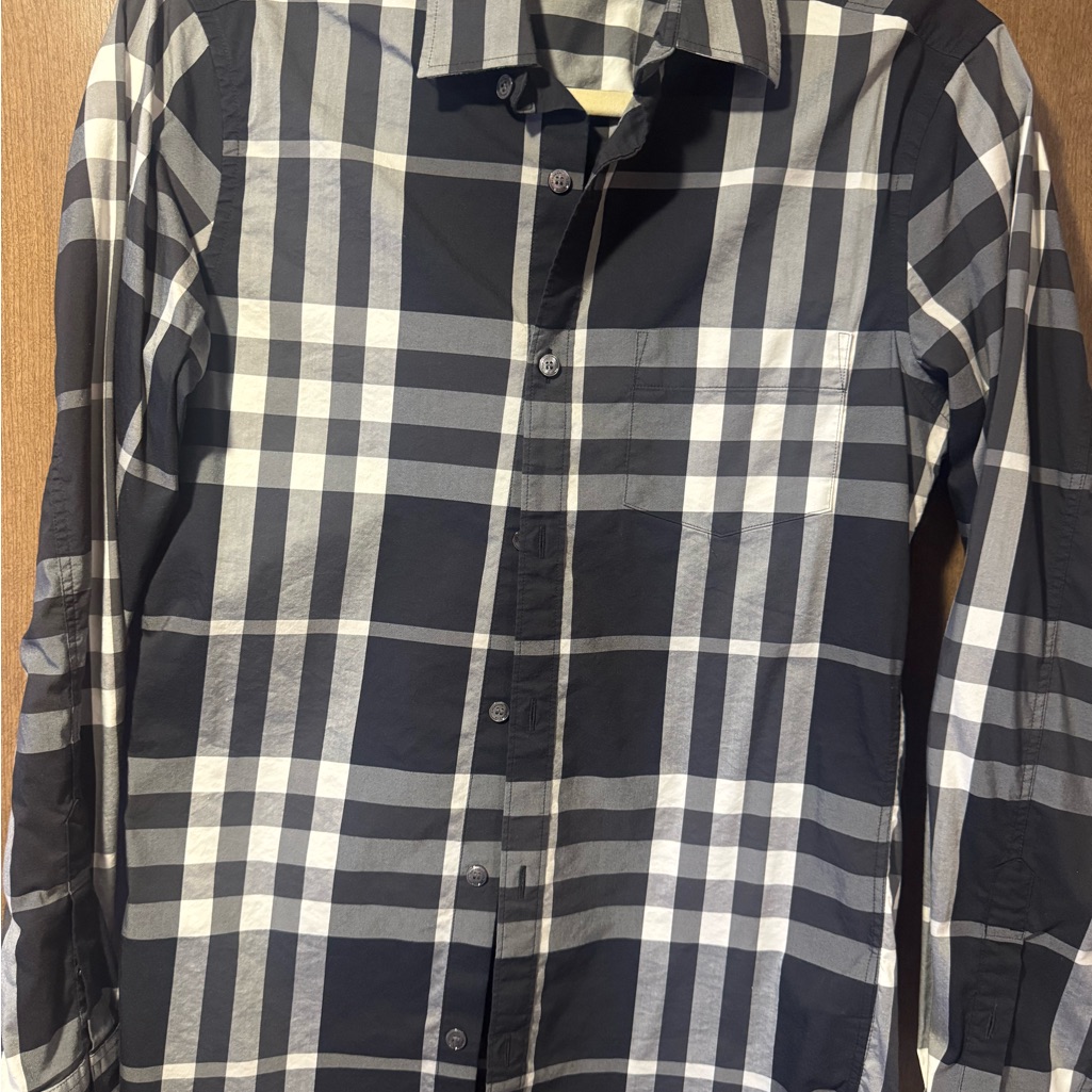 Burberry Black And Gray Plaid Dress Shirt, Like New , Worn Once